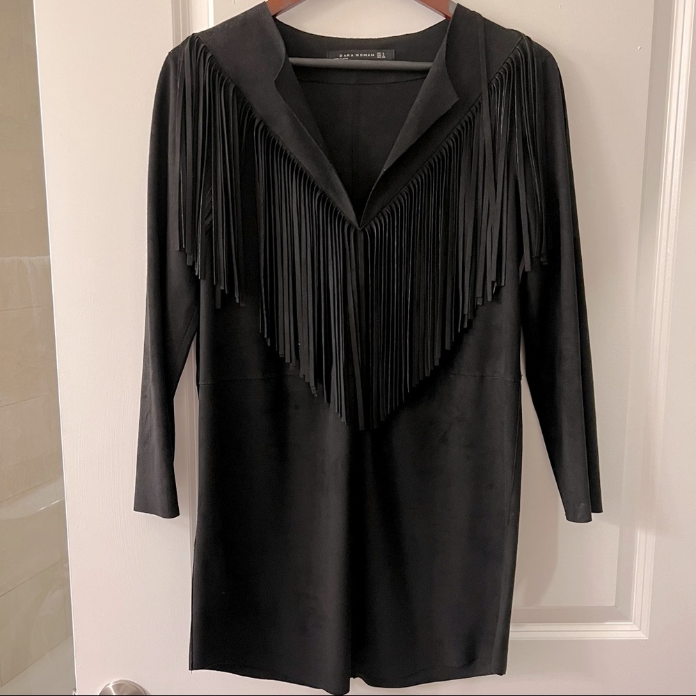 Zara Faux Suede Fringe tunic/dress. Black. Size S